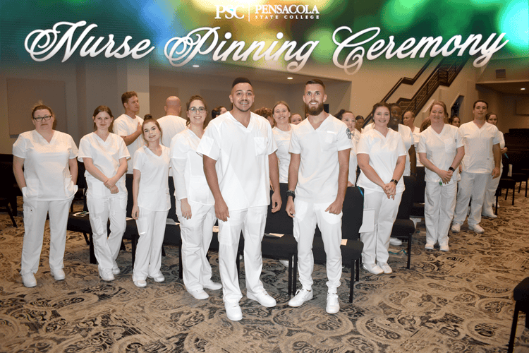Nurse pinning ceremony celebrating 65 new nursing graduates at Pensacola State College.