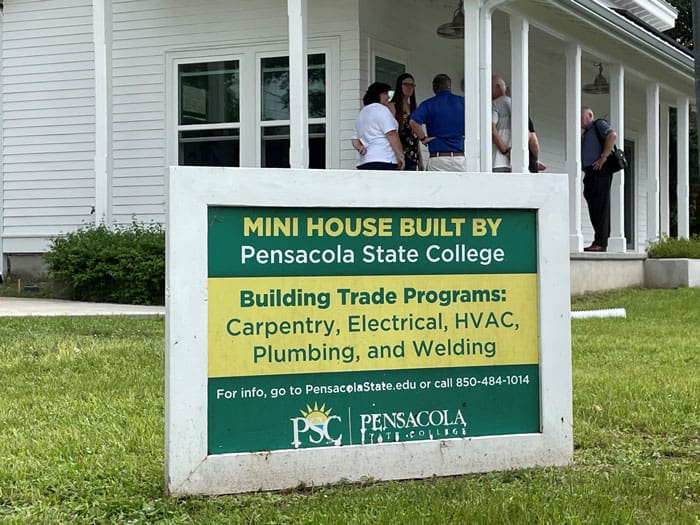Mini house showcasing trade programs at Pensacola State College.