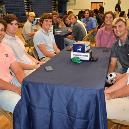 Engaged students at PSC discuss new athletics campaign during Pirate Experience event.