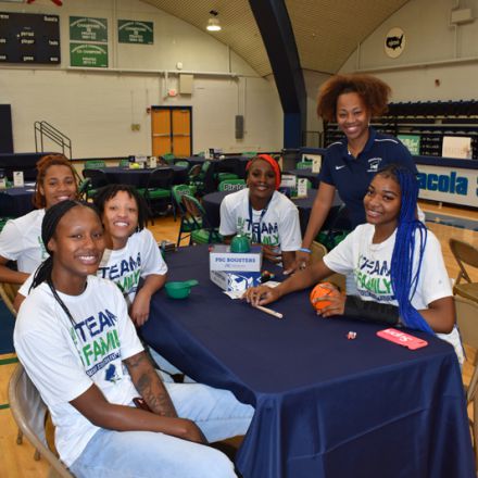 Pensacola State College student-athletes engaging in sports recruitment and campus activities.
