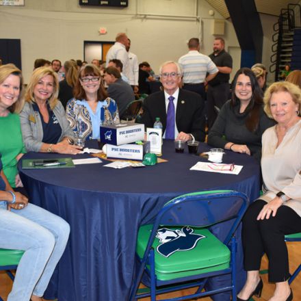 College officials and students at PSC announce new athletics campaign at Pirate Experience event.