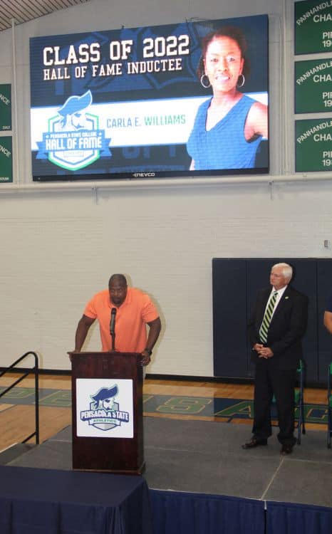 Carla E. Williams honored at 2022 PSC Athletics Hall of Fame induction ceremony.