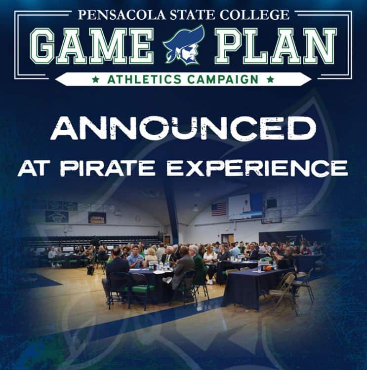 Promotional image showcasing Pensacola State College's new athletics campaign announced at Pirate Ex.