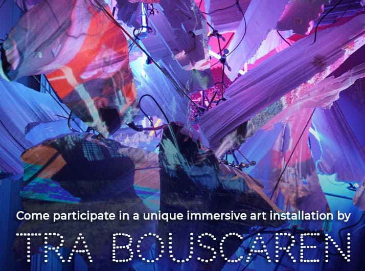 Vivid multimedia art exhibit promoting the upcoming PSC art exhibition.