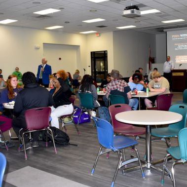 Pizza with the President promotes community building among students and college leadership.