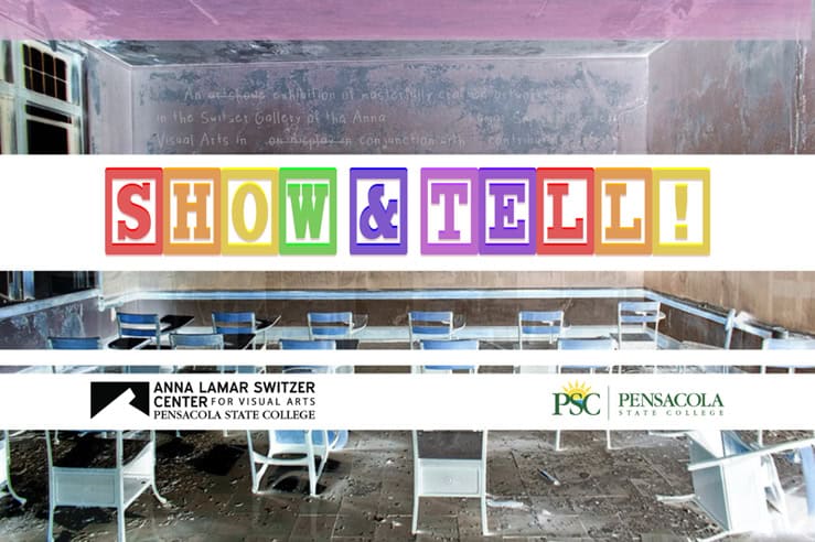 PSC Visual Arts faculty 'Show & Tell' exhibit showcasing student artwork at Pensacola State College.