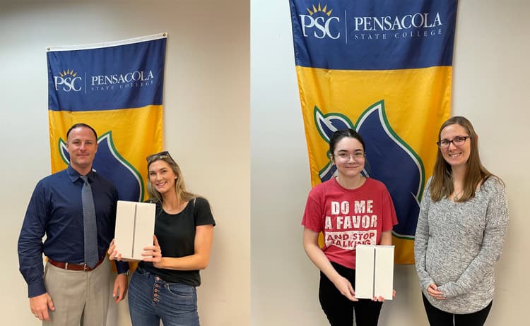 Students winning iPads for registering for spring 2023 at Pensacola State College.