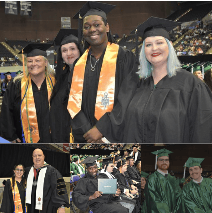Diverse graduates celebrating fall graduation at Pensacola State College.