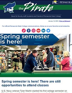 Students shopping at college bookstore during spring semester at Pensacola State College.