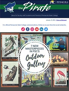 Vibrant outdoor art gallery showcasing masterful paintings and sculptures at Pensacola State College.