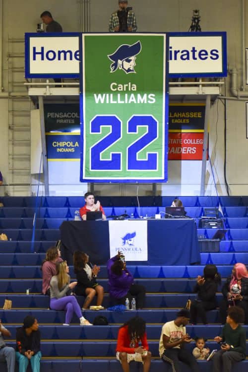 decorative image of rox-edit-2-DSC_0876 , PSC retires jersey number of Carla Williams, one of the College&rsquo; greatest Pirates 2023-01-19 11:41:29