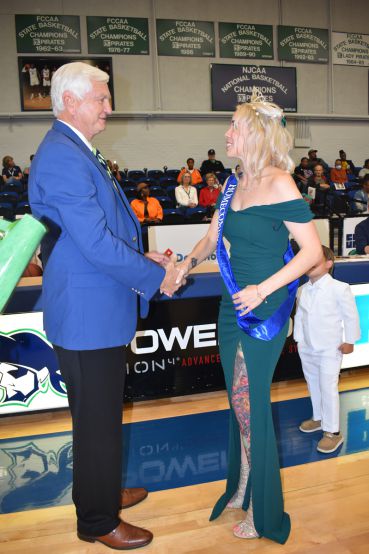 Pensacola State College students crowned 2023 Homecoming Queen and King during college basketball ev.