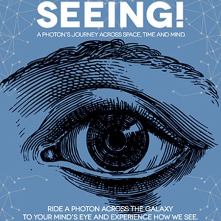 Eye illustration representing perception and awareness in space exploration and higher education.