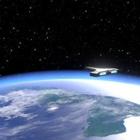 Spacecraft orbiting Earth with stars in the background, illustrating advanced space exploration and.