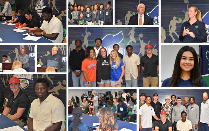 Pensacola State College student-athletes signing with four-year universities and colleges.