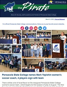 Pensacola State College women's soccer team with Mark Yepshin at a March 31, 2023 event.