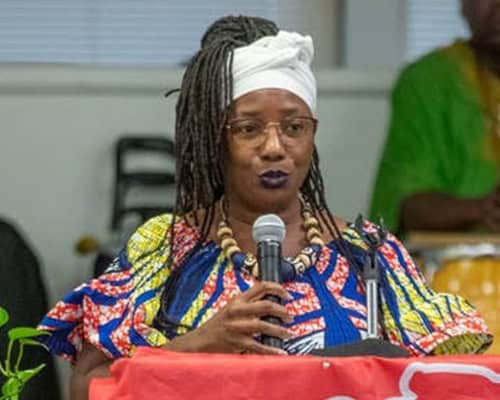 Diverse woman speaker at Juneteenth celebration, Pensacola State College, 2023.