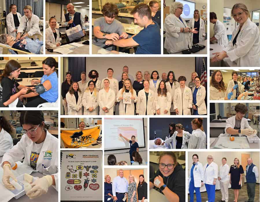 High school seniors participating in hands-on nursing activities at the Nurse Explorer Boot Camp.