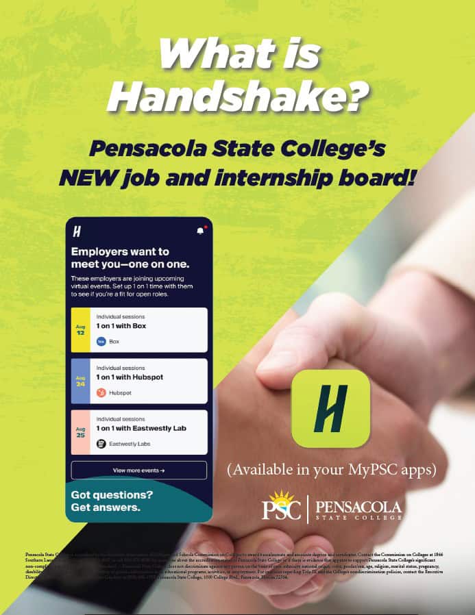 College job and internship board app for students at Pensacola State College.