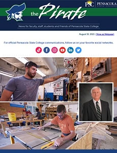Woodworking students at Pensacola State College engaged in hands-on learning in the college's woodwo.