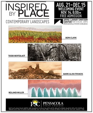 Vibrant landscape artwork featured in "Inspired by Place" exhibit at PSC through December.