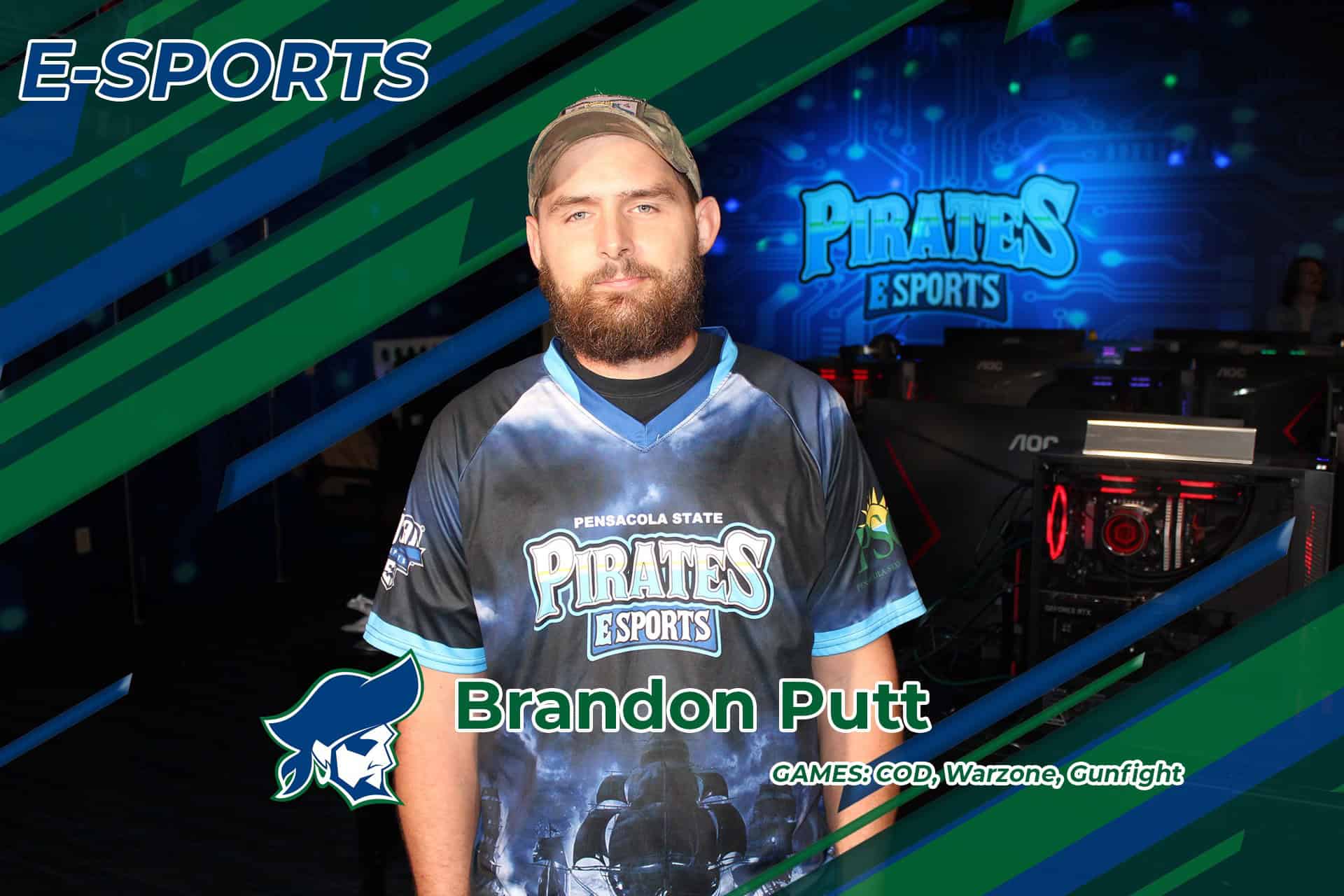 E-Sports athlete Brandon Putt at Pensacola State College, competing in Call of Duty Warzone, Gunfigh.