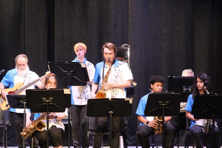 Music students performing at the PSC Wind and Jazz Ensembles Spring Concert.