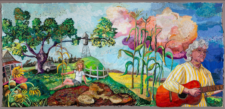 Colorful mural artwork from the 'Hold It Up To The Light' exhibition at PSC&rsquo;s Switzer Gallery.