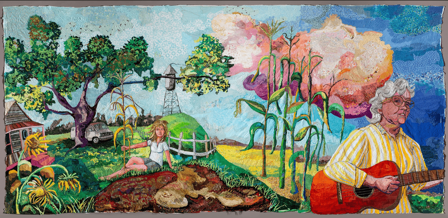 Colorful mural artwork from the 'Hold It Up To The Light' exhibition at PSC&rsquo;s Switzer Gallery.