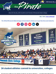 Basketball game at Pensacola State College with student-athletes and spectators.