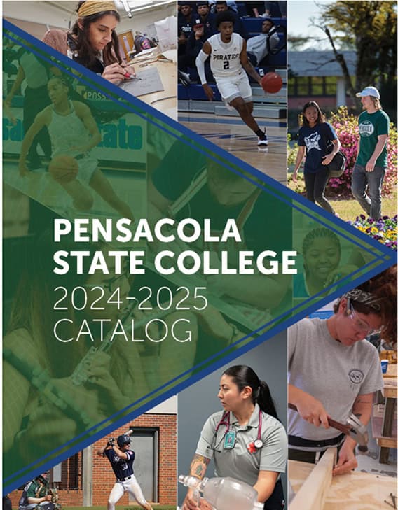 Higher education catalog image showcasing diverse students and academic activities at Pensacola Stat.