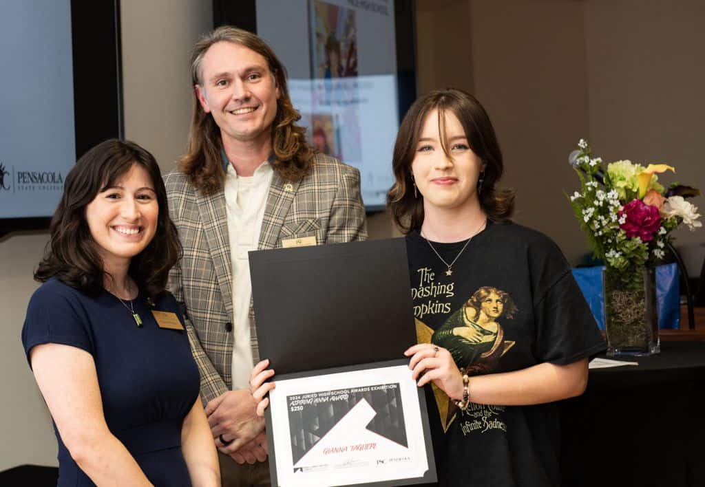 High school artists receive awards at Pensacola State College art exhibit.