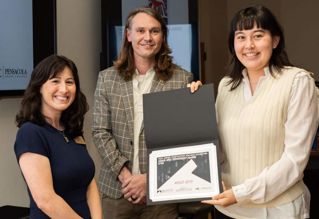High school artists receive awards at Pensacola State College art exhibition.