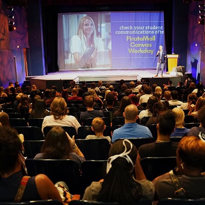 Student orientation at Pensacola State College during fall registration sessions.