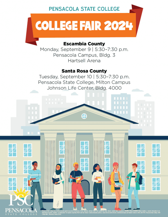 Students attending the 2024 college fair at Pensacola State College campus.