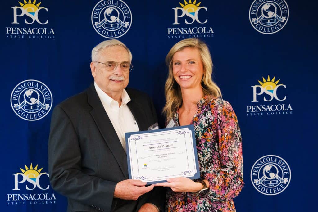 Elaine Trushel Nursing Scholarship award presentation at Pensacola State College.