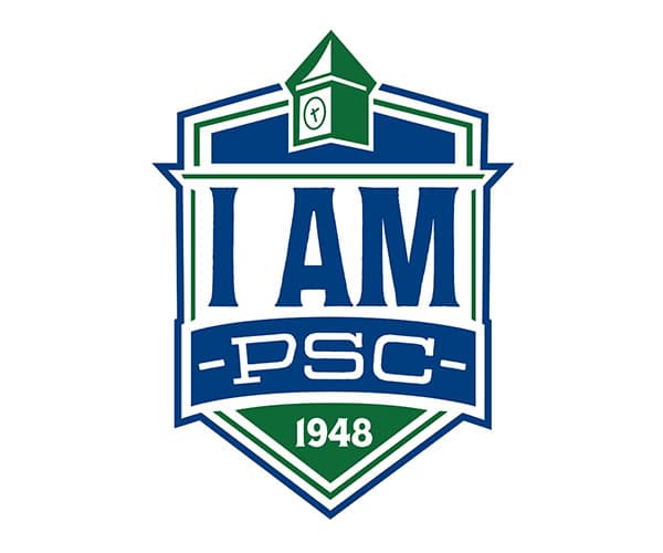 PSC 75th anniversary logo highlighting the "I am PSC" campaign for college pride and community engag.