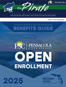 Enrollment poster for Pensacola State College open registration 2024.