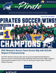 Pensacola State Pirates women's soccer team celebrating regional championship victory.