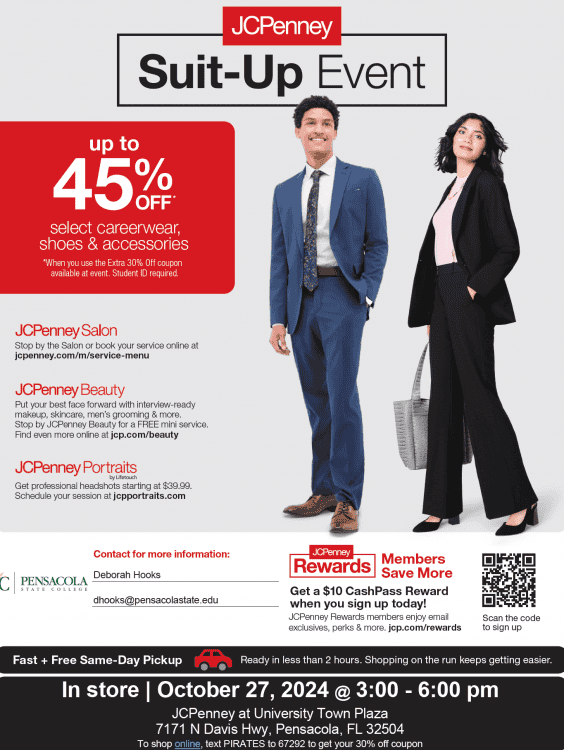 JCPenney suit-up event offers up to 45% off on careerwear, shoes, and accessories.