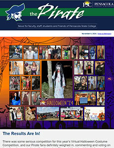 Halloween costume contest at Pensacola State College, students dressed in creative costumes for 2024.
