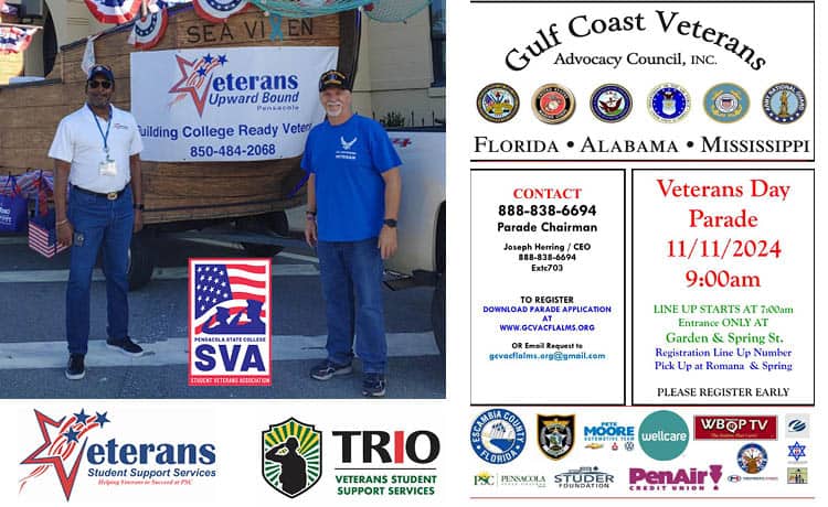 Honoring military veterans and families at Pensacola State College Veterans Day Parade 2024.