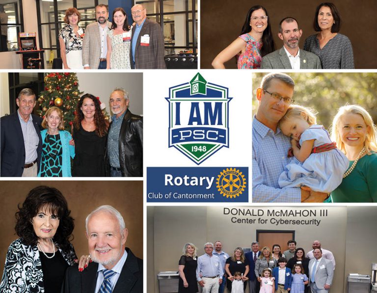 Diverse group of community members supporting scholarship fundraising efforts at Pensacola State Col.