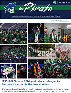Graduates celebrating at Pensacola State College graduation ceremony.