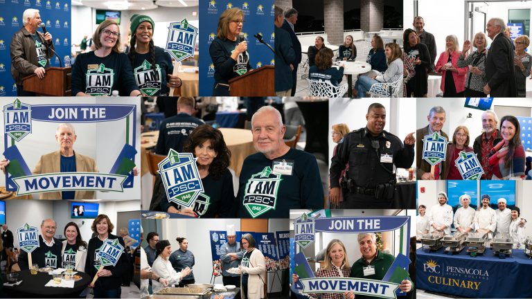 Community leaders and college staff at Pensacola State College participate in the &ldquo;I Am PSC&rdquo; movemen.
