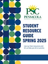 Comprehensive student handbook cover for higher education publications at Pensacola State College.
