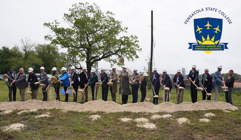 Groundbreaking event for Pensacola State College's new Aviation Airframe and Powerplant Mechanics bu.