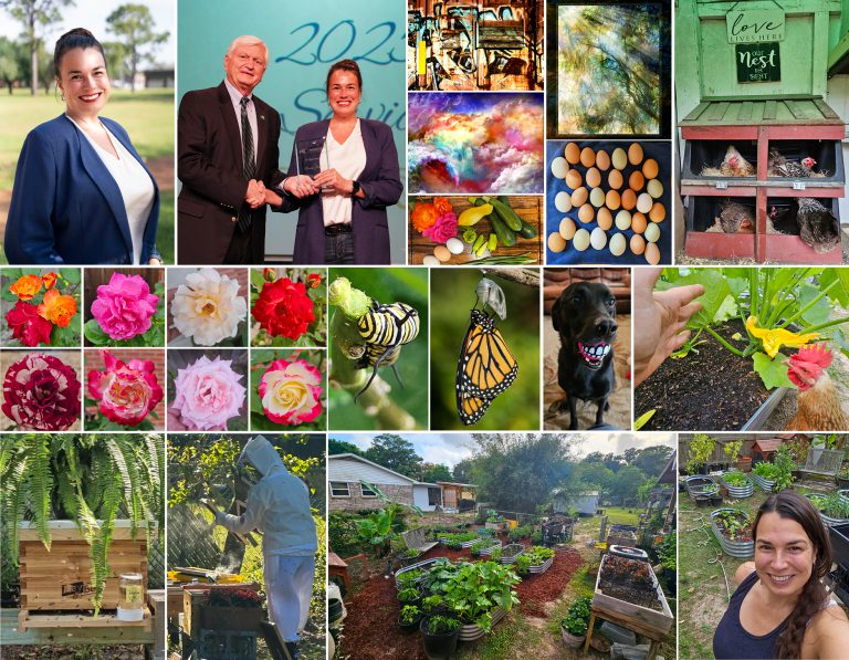 High school student cultivating community garden at Pensacola State College.