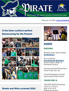Homecoming parade and events at Pensacola State College celebrating Pirate spirit and student achiev.
