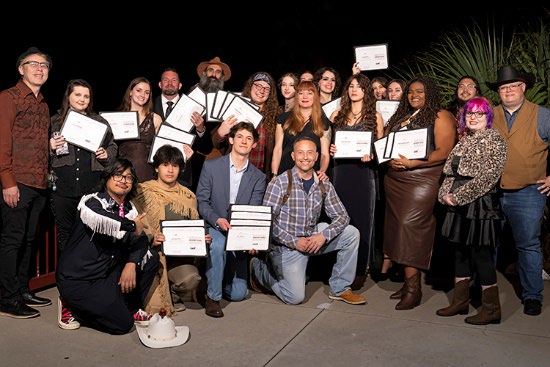 Diverse group of Pensacola State College visual arts students celebrating their awards at the 2026 C.